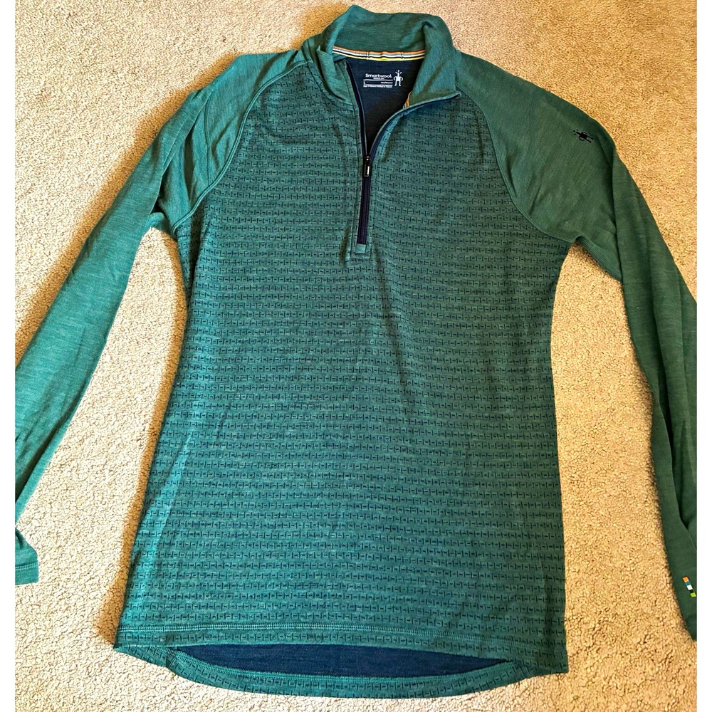 Smartwool Merino 250 Mens L Green Merino Wool 1/4 Zip Mock Pullover LS Raglan